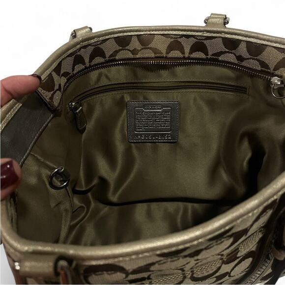 Authentic Vintage Coach Monogram Canvas Beaded Trim Gallery Tote Bag - Picture 5 of 6